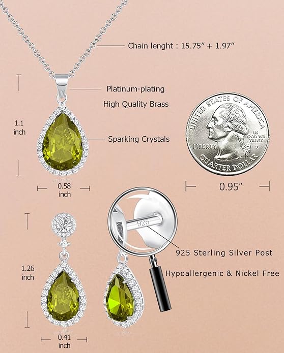 REASAYLL Jewelry Sets For Women 925 Sterling Silver Post Teardrop Dangle Stud Earrings Necklace Set Crystal Rhinestone Wedding Prom Costume Jewelry for Women