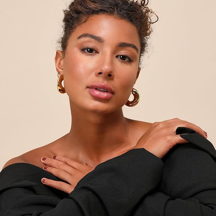 8YEARS Chunky Gold Hoop Earring for Women, 18K Gold Plated Lightweight Thick Hoops, Hypoallergenic Trendy Jewelry for Gift