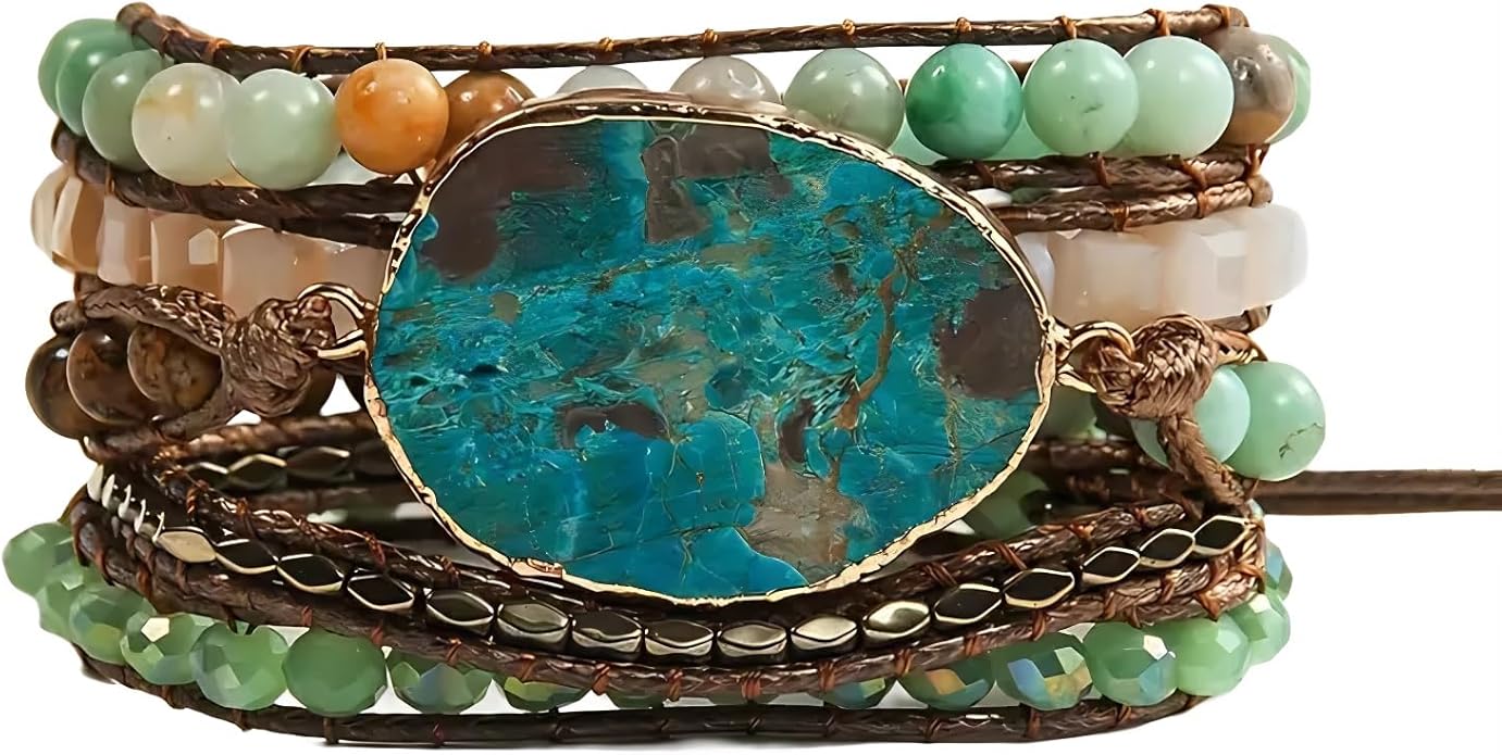 ZOSOJONA Boho Handmade Natural Stone Wrap Bracelets Turquoises Crystal Beads Bracelet Jewelry