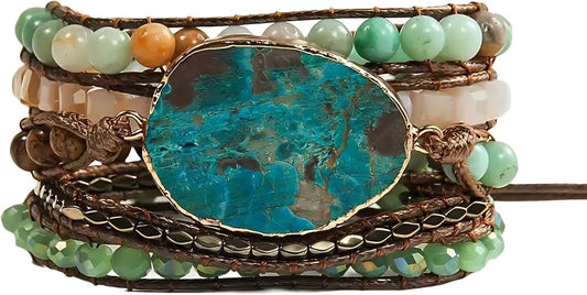 ZOSOJONA Boho Handmade Natural Stone Wrap Bracelets Turquoises Crystal Beads Bracelet Jewelry