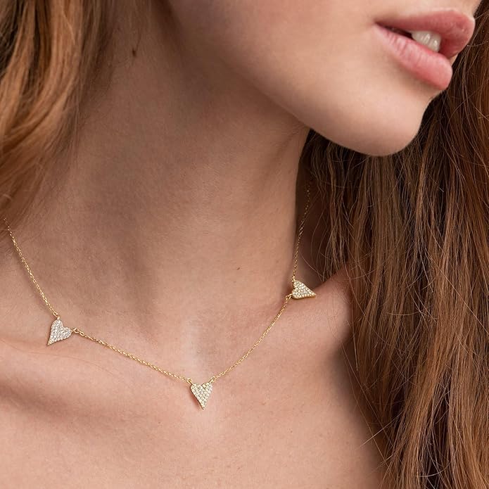Tewiky Cute Heart Necklace Tiny 14k Gold Heart Pendant Choker Necklaces Small Gold Love Open Heart Chain Necklace for Women Dainty Gold Necklace Gifts for Her