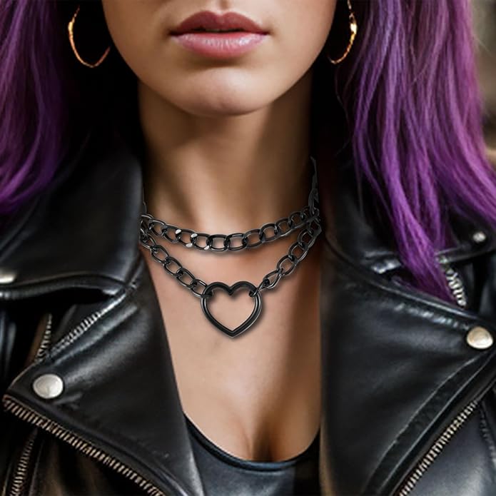 MILAKOO PU Leather Punk Choker Necklaces Circle/Heart Charm Adjustable Collar Necklace for Women