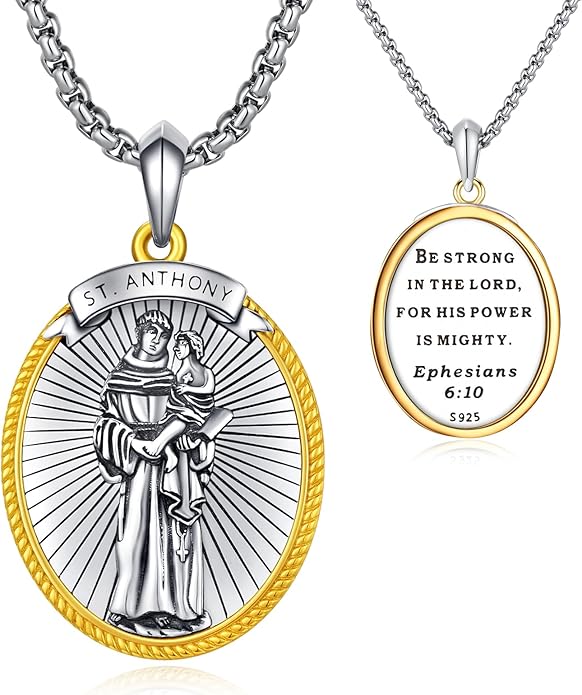 Taioiat Saint Necklace 925 Sterling Silver St Necklace Amulet Pendant Jewelry Religious Gift for Men Women