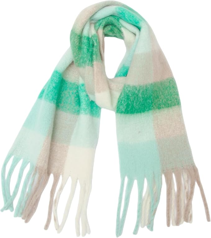 SHOHOKU Large Chunky Plaid Scarf Coloured Checked Oversized Scarf Tassel Soft Fall Winter Thick Warm Shawl Women