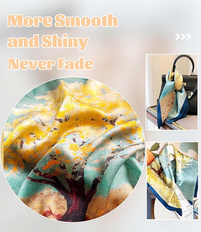 kcctoo 27.5" Mulberry Silk Feeling Head Scarf Women's Fashion Square Neck Satin Scarfs for Bag Hair Scarves Gift