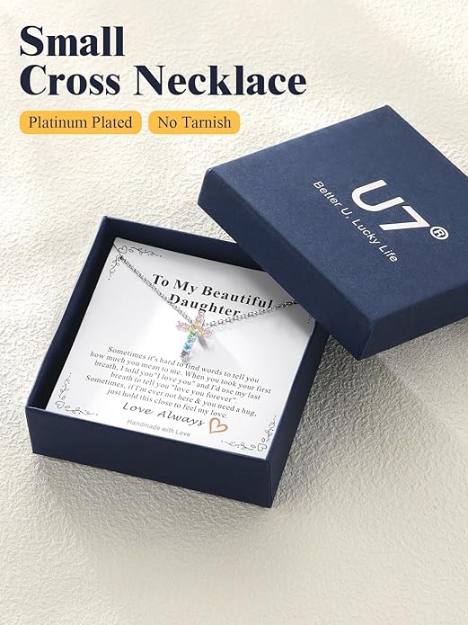 U7 Cross Necklace for Women,Silver/14K Gold Large or Small Cross Necklaces with CZ Diamond,Faith Birthday/Christmas Gift for Her Women Mother Daughter Grandmother