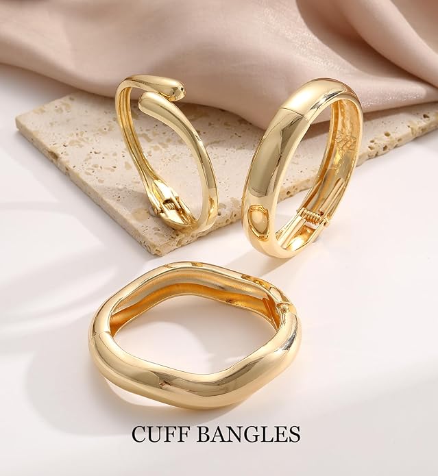 Chunky Gold Bangle Bracelets for Women, 14k Dainty Gold Cuff Stackable Bracelet Set, Trendy Bracelet Stack Fashion Jewelry Gifts