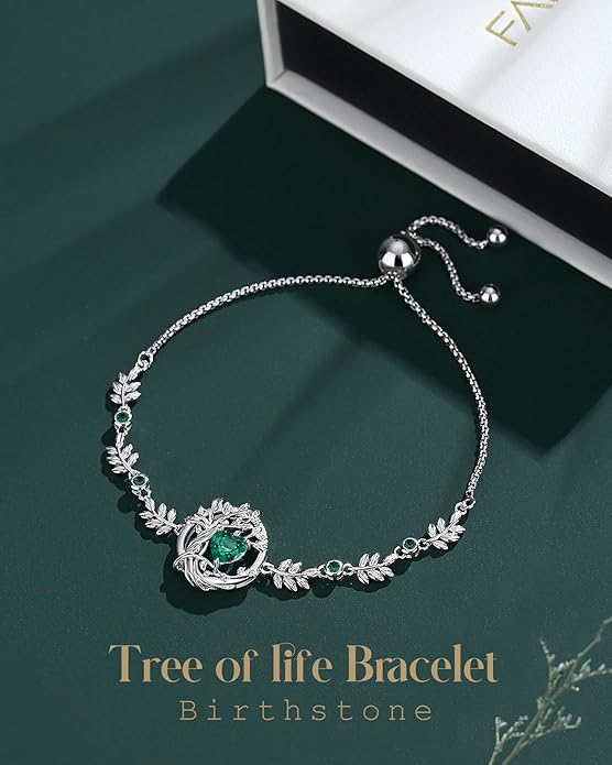 FANCIME Tree of life Birthstone Bracelet for Women Sterling Silver Tree Jewelry Birthstone Charm Bracelet Gemstone Anniversary Birthday Christmas Gifts for Wife Mom Her