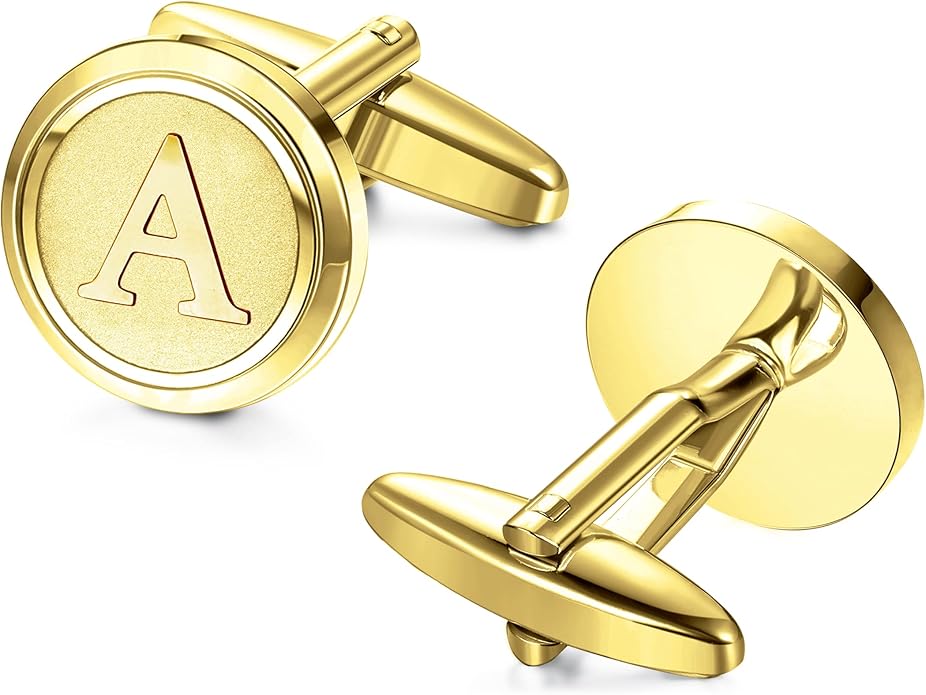 LOYALLOOK Initial Gold Cufflinks for Men Gold Cuff Links Personalized Copper CuffLinks Letter Cufflinks Gift for Groom Husband Father