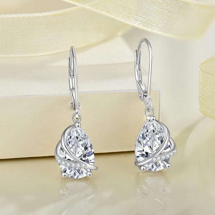 Birthstone Dangle Drop Earrings for Women 925 Sterling Silver Teardrop Leverback Earrings Jewelry Gifts for Wife Mother Her