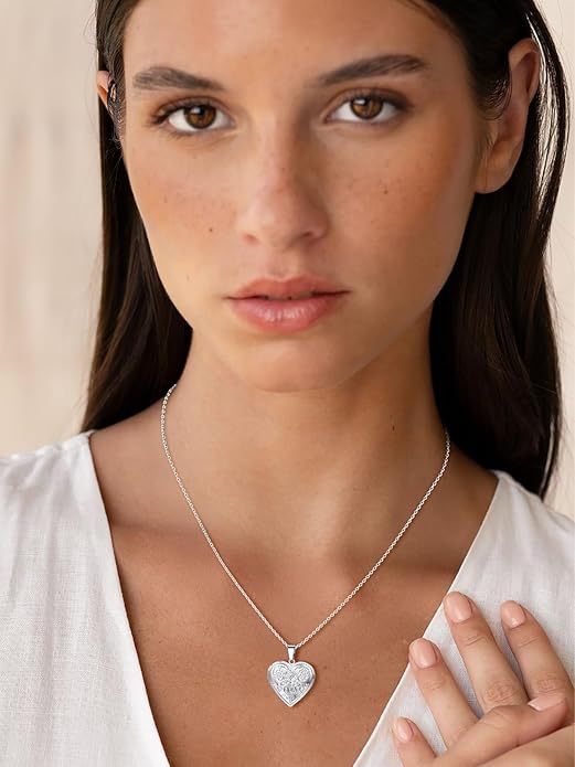 U7 Women Locket Necklace Platinum 14K Gold Photo Lockets that Hold Picture,Chain 20 Inch Personalized Gift Custom Love Heart Image Necklaces