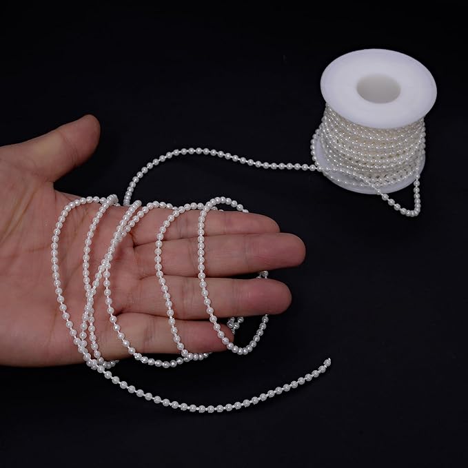YoungJewl 3mm Millet Beads Crafts Faux Pearl Beads Garland Pearl Bead Roll Strand of Pearls to Decorate Floral Centerpieces Wedding Party Favor Christmas Tree(33 Feet White)