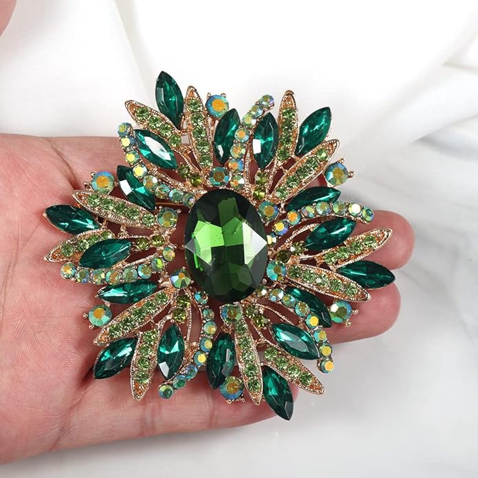 YOQUCOL Sunflower Shape Crystal Big Large Heavy Brooch Pin Rhinestone Scarf Decoration Corsage Cloth Pin for Women Girls