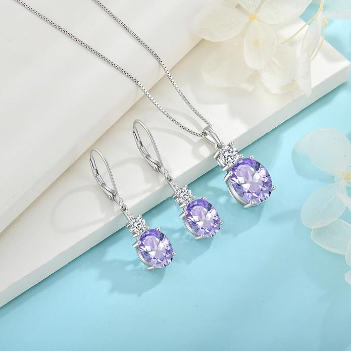 Birthstone Necklace for Women 925 Sterling Silver Oval Cut Cubic Zirconia Pendant Jewelry Gifts for Her
