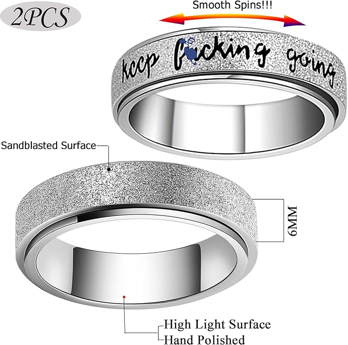 AmorArtSky Anxiety Ring for Women Men, Titanium Stainless Steel Spinner Ring, 5 Colors, 6MM, Size 6-10, 3 Styles Anxiety Ring-Moon Star, Sandblasted Finished, Hollow Outer