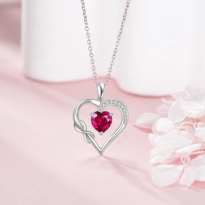 Birthstone Necklace for Women 925 Sterling Silver Infinity Heart Birthstone Pendant Necklace Infinity Heart Jewelry Birthday Holiday Gifts for Her