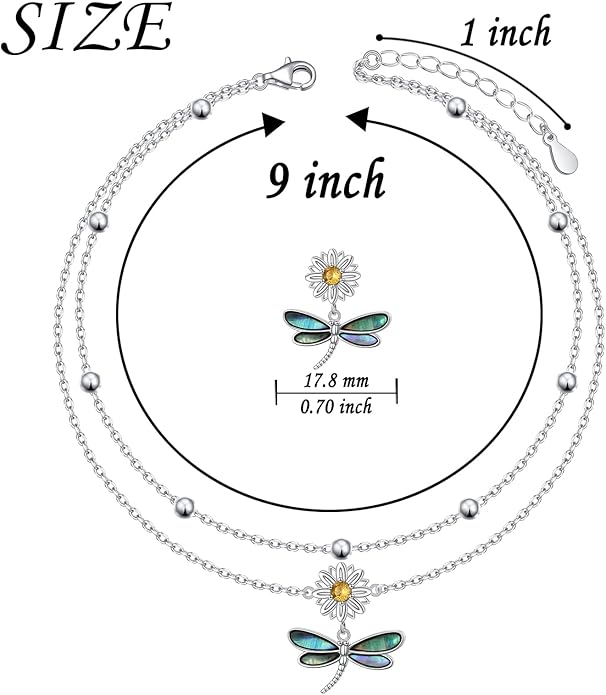 Anklets for Women 925 Sterling Silver Charm Layered Simulated Opal/Moonstone/Daisy/Infinity Summer Beach Ankle Bracelet Foot Chain Jewelry Birthday Valentine's Day Mother's Day Gift