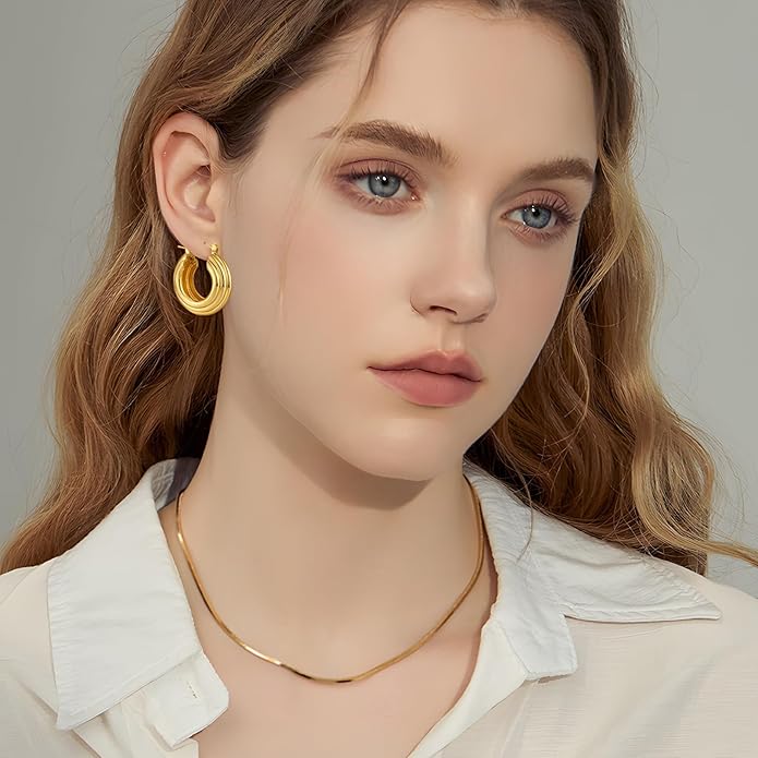 YUJIE Gold Plated Hoop Earrings for Women Brass Earring Chunky Statement Jewelry