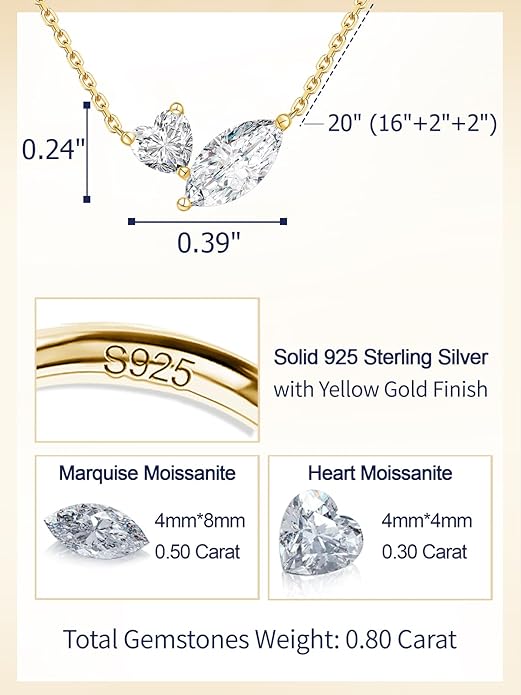 CYW Moissanite/Ruby/Sapphire/Emerald Dainty Pendant Necklace for Women, Novelty Design, Really Authentic Solid 925 Sterling Silver, 16"/18"/20" Adjustable, Birthday Anniversary Valentines Gift