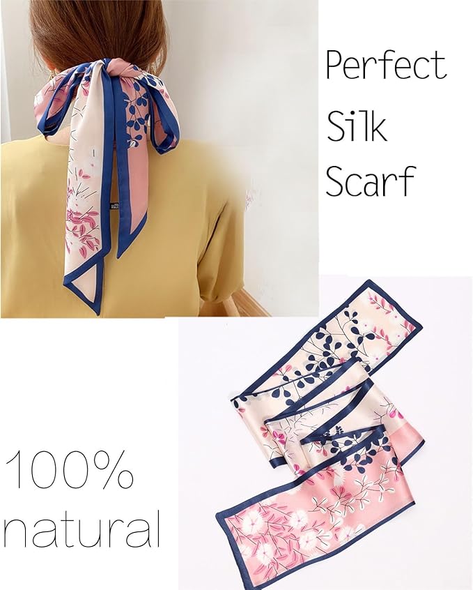 kcctoo 59" Mulberry Silk Like Head Scarf Women's Fashion Square Neck Satin Scarfs for Bag Hair Scarves Gift 59 * 5.9”