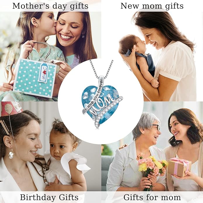 Mothers Day Gifts for Mom s925 Sterling Silver I Love You Forever Love Hear Mon Pendant Necklace with 12 Birthstone Jewelry Birthday Christmas Gifts for Women Grandma Mom Nana From Duaghter Son