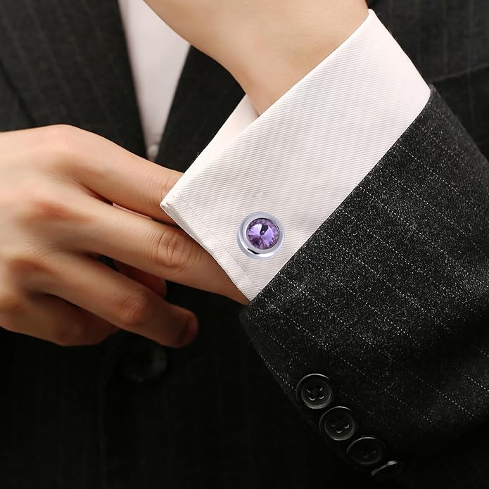 ZEEY Silver Round Crystal Gemstone Cufflinks for Men Women Classic Men's Cufflink Jewelry Set for Business Wedding Party Formal Events Daily Tuxedo Dress Shirt Accessories