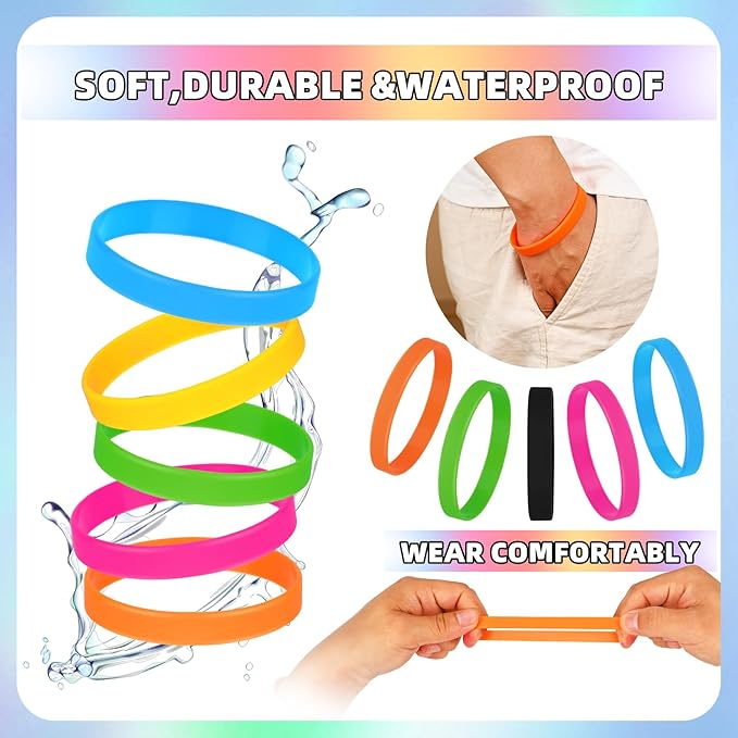 50 Pieces Rubber Bands For Silicone Bracelets, Blank Stretch Sports Elastic Rubber Wristbands For Teens, Party, Gift-Yellow