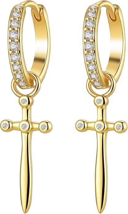 Dagger Hoop Cuff Earrings Cubic Zirconia Hypoallergenic Cartilage Earrings Huggie Ear Piercing Sword Small Dangle Drop for Women & Men BFF Stylish Jewelry