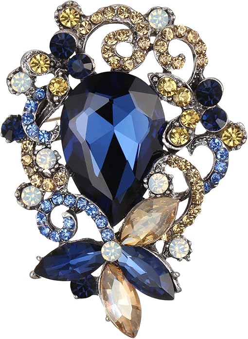BriLove Elegant Crystal Teardrop Marquise Bouquet Brooch Pin for Women