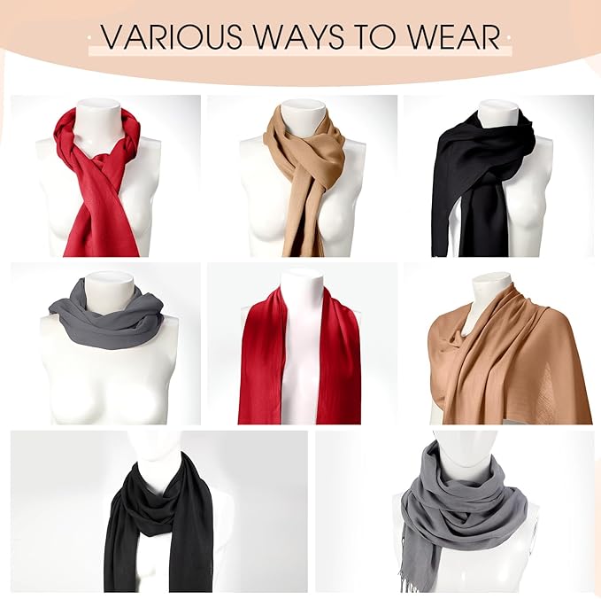 Suhine 8 Pcs Winter Scarves Bulk for Women Lightweight Blanket Scarf with Tassel Edge Pashmina Shawl for Women Men