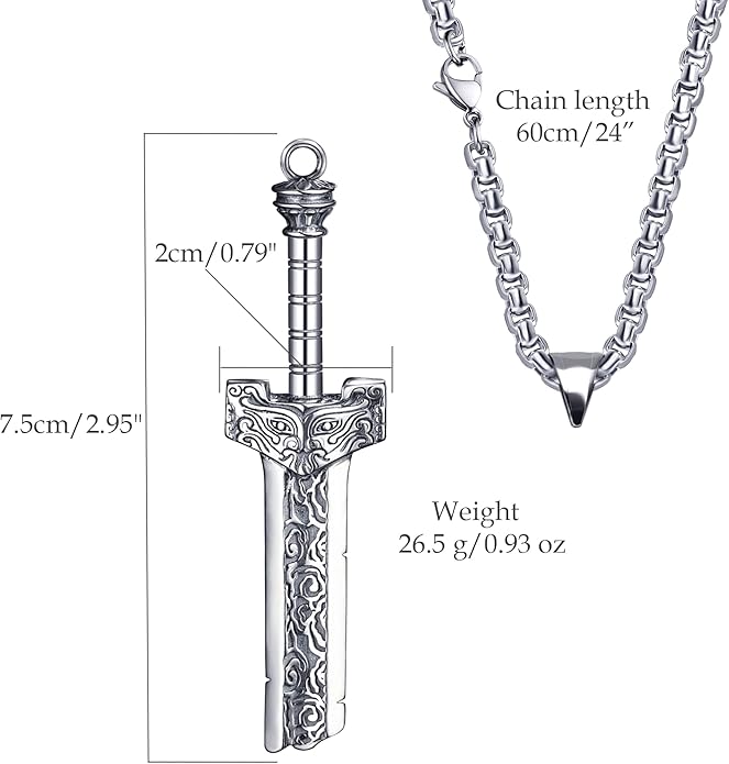 ZiWuark Mens Broken Sword Necklace Lion Head Knight Dragon Sword Pendant Viking Jewelry for Men Women