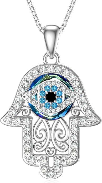 WINNICACA Sterling Silver Evil Eye Necklace Protection Crystal Pendant for Women Good Luck Vintage Evil Eye Pendant Jewelry Birthday Gifts for Women Friend Female