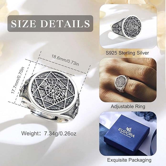 EUDORA S925 Sterling Silver St Benedict Ring San Benito Rings for Women Men, Vintage Ankh Cross Ring Saint Benedict Amulet Adjustable Rings Gifts for Women Mens Father Mother