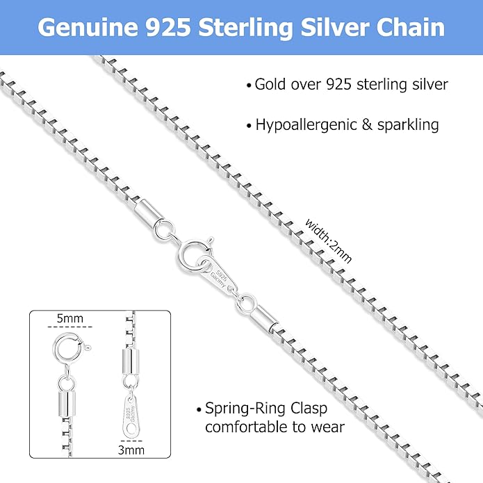 Gacimy 925 Sterling Silver Box Chain Necklace for Women, 0.8MM 1.0MM 1.2MM 1.5MM 1.7MM 2.0MM Width