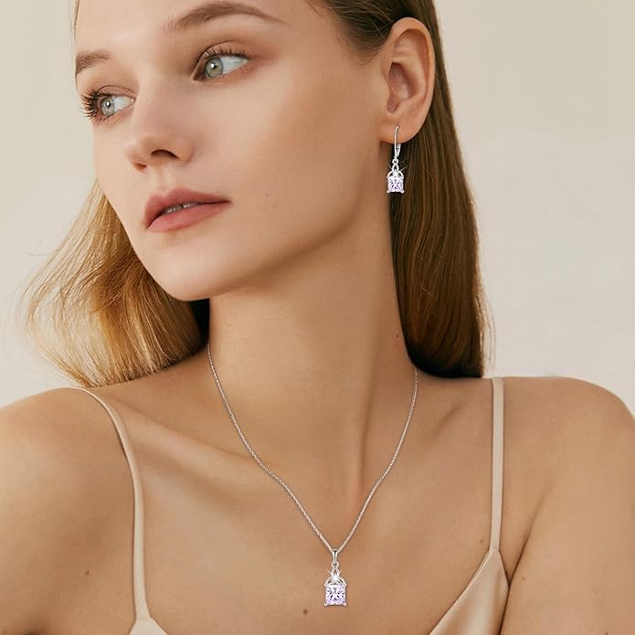 Celtic Trinity Knot Jewelry Set 925 Sterling Silver June Birthstone Alexandrite Necklace Earrings Irish Good Luck Jewelry Gifts for Women