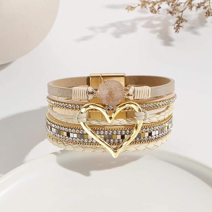 VIBILIA Boho Leather Wrap Bracelets for Women Multi-Layer Bracelets with Strong Clasp Jewelry for Women