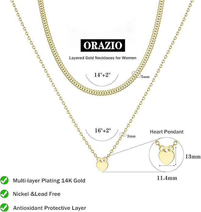 ORAZIO Gold Necklaces for Women,Layered Gold Necklace,14K Gold Plated Pendant Necklaces,Simple Choker Necklaces Set, Dainty Gold Chain Necklaces,Trendy Gold Stacked Jewelry Gifts for Women