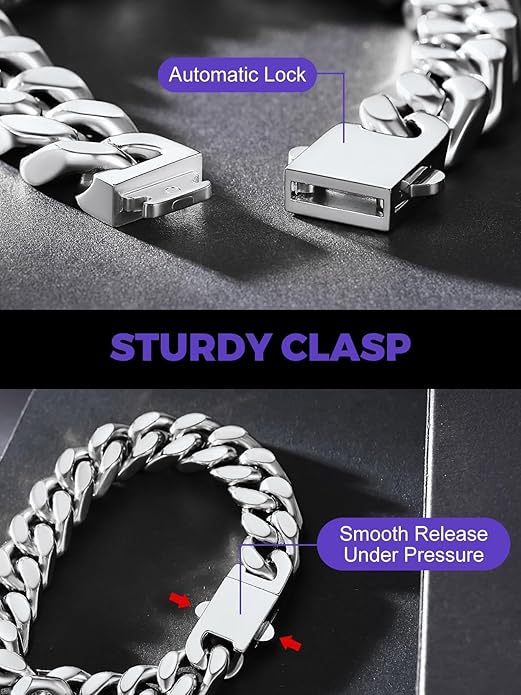 Richsteel 5/7/9/12mm Wide Miami Cuban Link Chain Bracelet for Men Women,Stainless Steel/Gold/Black Plated,7.4/8.2/9 Inch Length,Hip Hop Urban Street-wear Jewelry(Gift Wrapped)