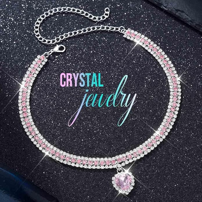 CLOACE Rhinestone Choker Necklace Heart Pendant Diamond Row Necklaces Sparkly Crystal Prom Chain Jewerly Accessories for Women