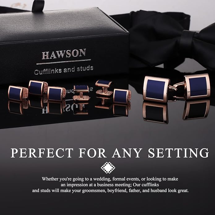 HAWSON Cufflinks and Studs for Men with Gift Box, Gold or Silver Tone Cuff Links, Mens Jewelry or Accessories for Wedding Business Anniversary Birthday