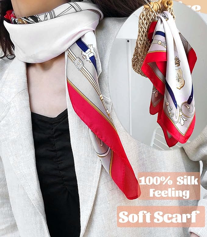kcctoo 27.5" Mulberry Silk Feeling Head Scarf Women's Fashion Square Neck Satin Scarfs for Bag Hair Scarves Gift