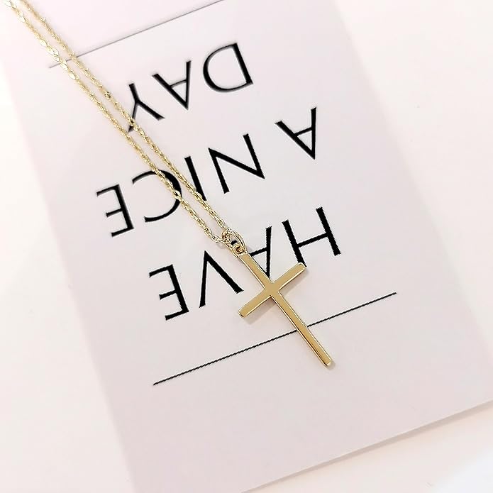 Partm Gold Cross Necklace for Women 14K Plated Dainty Pendant Cross Chain Faith Crucifix Choker Baptism Necklace for Women Trendy Religious Jewelry Hypoallergenic