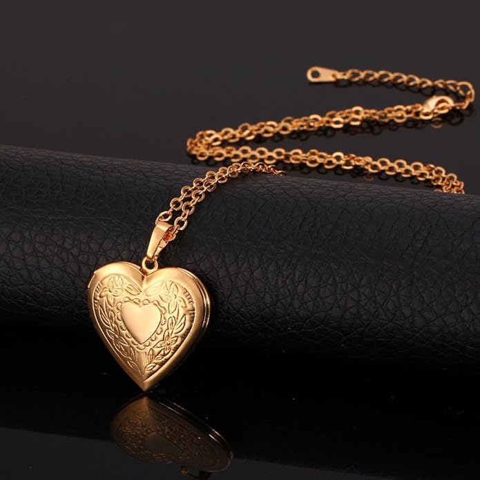 U7 Women Locket Necklace Platinum 14K Gold Photo Lockets that Hold Picture,Chain 20 Inch Personalized Gift Custom Love Heart Image Necklaces