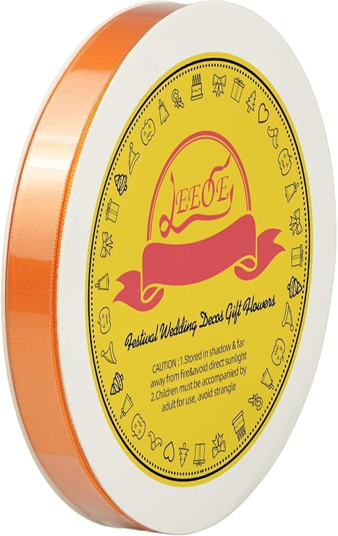 LEEQE Double Face Autumn Orange Satin Ribbon 1/2 inch X 50 Yards Polyester Autumn Orange Ribbon for Gift Wrapping Very Suitable for Weddings Party Invitation Decorations and More