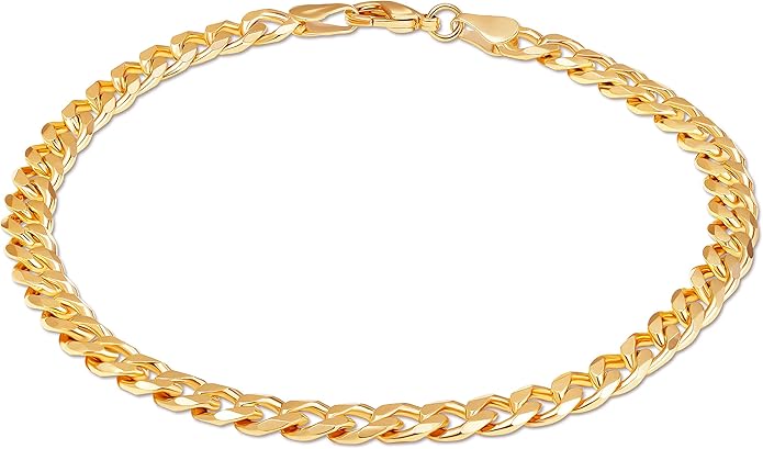 Barzel 18K Gold Plated Curb Link Anklet For Women, 10 Inches - Made In Brazil