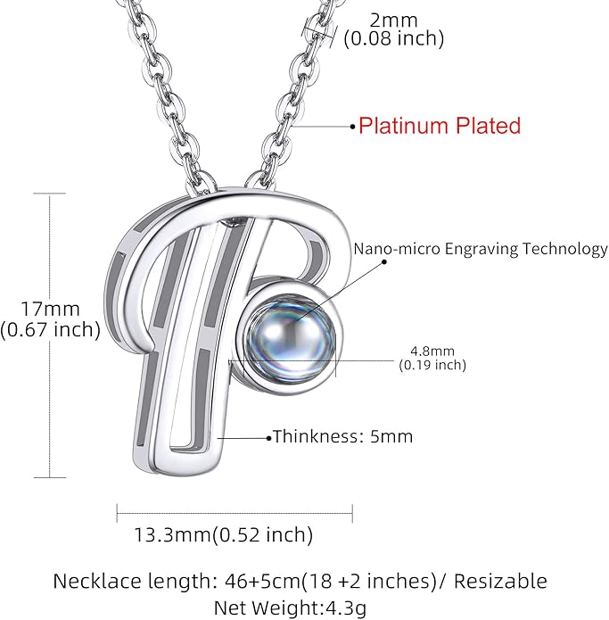 Custom4U Personalized Initial Picture Necklace for Women, Projection Necklace with Picture Inside, Gold/Silver Letter Pendant Necklace, Custom Photo Gifts for Mom Wife Birthday Valentines