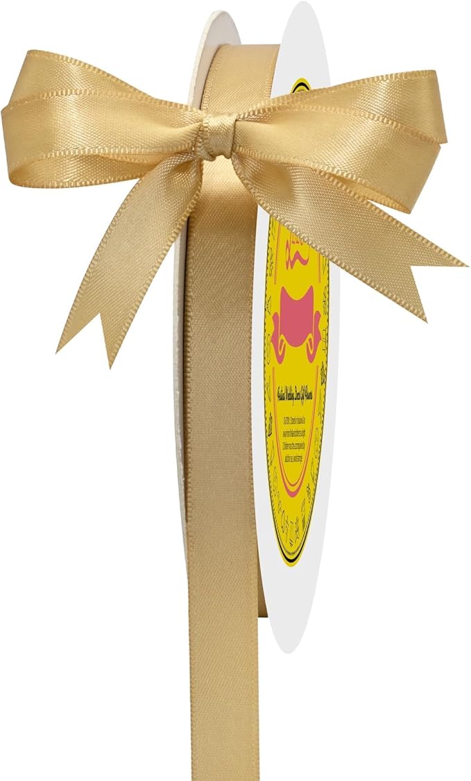 LEEQE Double Face Gold Satin Ribbon 1/2 inch X 50 Yards Polyester Gold Ribbon for Gift Wrapping Very Suitable for Weddings Party Hair Bow Invitation Decorations and More