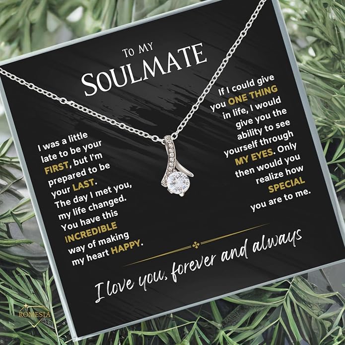 To My Soulmate Necklace For Women, Soul Mate Jewelry for Women, Future Wife Gifts, To My Wife Necklace from Husband, Gifts for Girlfriend, Pendant With Message Card