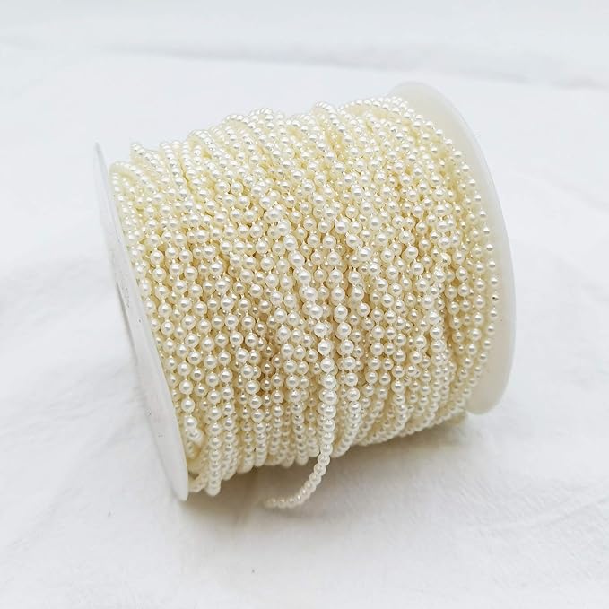 INSPIRELLE 3MM Ivory Faux Pearl Beads 50M Garland Pearl Bead Roll Strand for Wedding Party Decoration