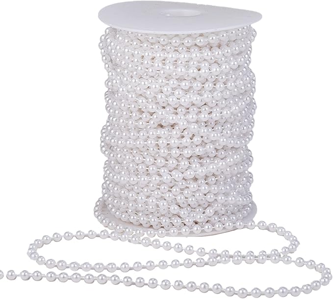YoungJewl 5mm Crafts Faux Pearl Beads Garland Pearl Bead Roll Strand of Pearls to Decorate Floral Centerpieces Wedding Party Favor Christmas Tree(99Feet White)
